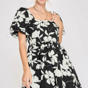 Two Tone Floral Print Babydoll Dress Plus Size