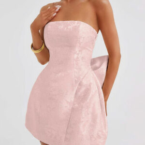 Lace-Up Sleeveless Satin Mini Dress with Bow