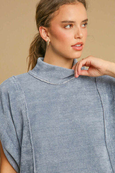 Solid Color Mock Neck Short Sleeve Top