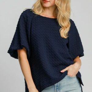 Boxy Cut Jacquard Round Neck Top with Side Slit Plus Size