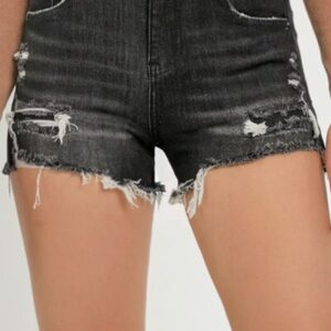 Mid Rise Raw Hem Denim Shorts