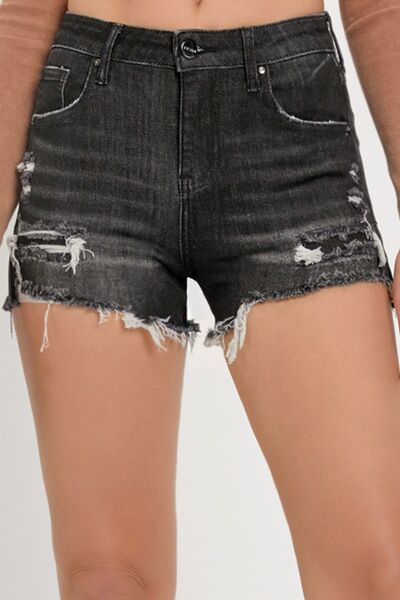 Mid Rise Raw Hem Denim Shorts