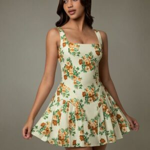 Floral Sleeveless Mini Pleated Dress