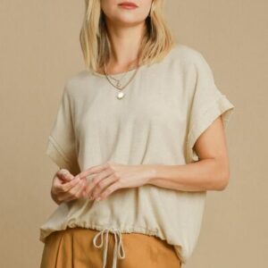 Drawstring Hem Round Neck Short Sleeve T-Shirt