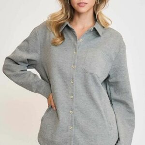 Button Down Collared Neck Shacket Plus Size