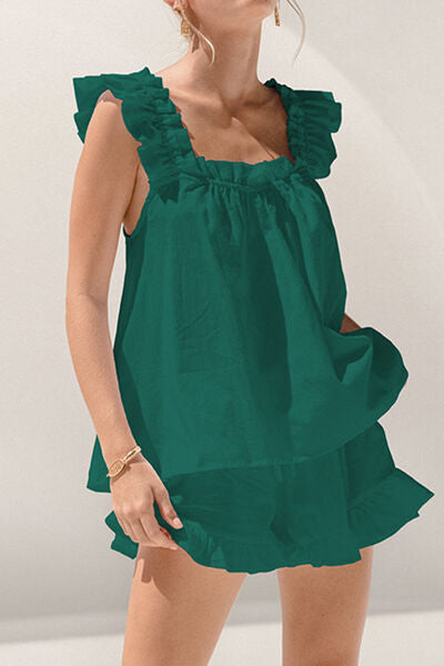 Ruffled Square Neck Top and Shorts Set - Image 2