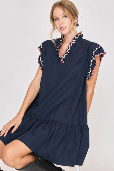 Ruffled Scalloped Sleeved Dress Plus Size