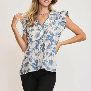 Botanical Print Babydoll Top Plus Size