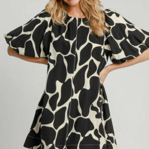 Two Tone Abstract Print Puff Sleeve Dress Plus Size