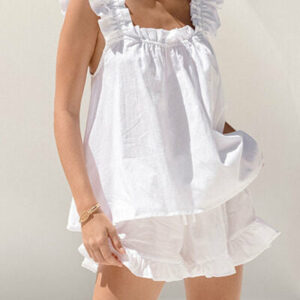 Ruffled Square Neck Top and Shorts Set