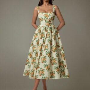 Lace Trim Floral Sleeveless Midi Dress