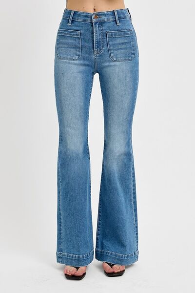 Front Patch Pocket Flare Jeans Plus Size